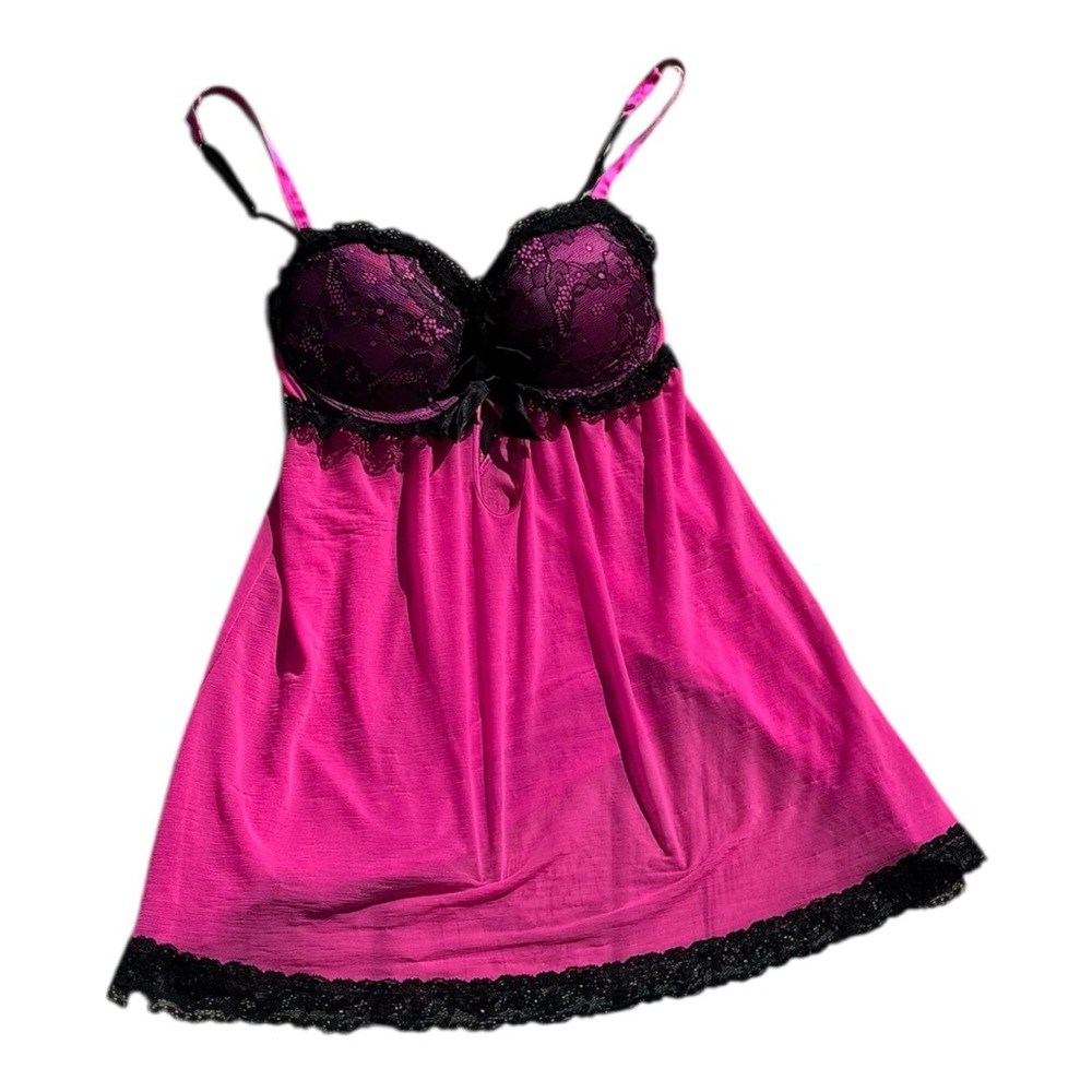 La Senza Lingerie Babydoll Small Pink Black Go Up Two Cup Sizes Y2K Snookie Hot